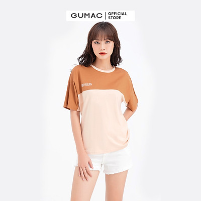 Áo thun nữ in chữ phối đô GUMAC AMB628