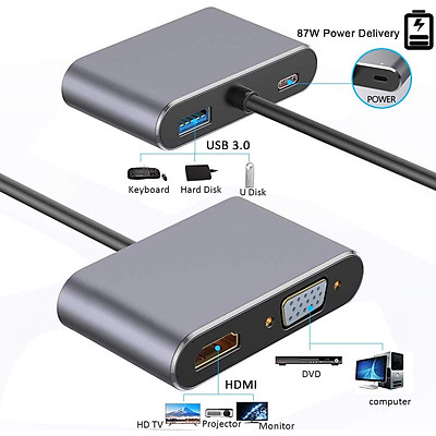 Cáp chuyển USB Type-c ra 4 cổng HDMI/ VGA/ USB và cổng sạc hỗ trợ chế độ Dex - UHV41160