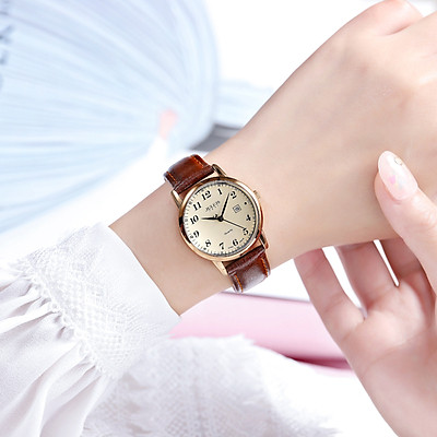 Đồng hồ nữ julius Hàn Quốc JA-508LC dây da có lịch ngày (Nâu)