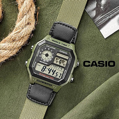 Đồng Hồ Casio Nam Dây Da Phối Vải AE-1200WHB-3BVDF