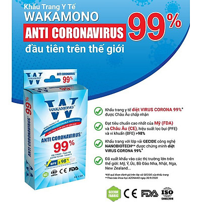 [Combo 10 hộp] Khẩu trang  WAKAMONO 1 hộp 10 cái - Được Mỹ & Châu Âu kiểm nghiệm và chứng nhận