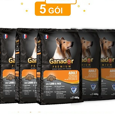 Combo 5 gói thức ăn cho chó trưởng thành Ganador vị thịt cừu & gạo Lamb & Rice 400gram