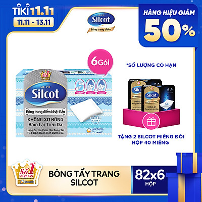 Combo 6 hộp bông tẩy trang Silcot (82 miếng/hộp)