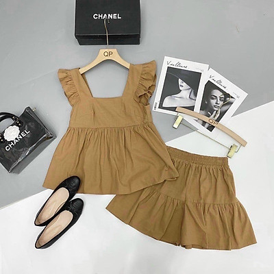 Set đồ nữ, bộ đồ nữ hè áo baby doll cánh tiên quần short giả váy xinh xắn