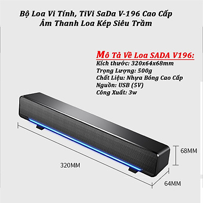 Hàng Chính Hãng- Loa Máy Vi Tính SADA V-196, Hỗ Trợ Đèn Led, Âm Thanh Siêu Trầm