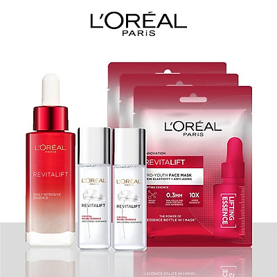 Bộ sản phẩm L'Oreal Paris Revitalift Tinh chất chống lão hóa da, Mặt nạ cấp  ẩm săn chắc da, Dưỡng chất căng mướt (RV serum,Mask x3, ME 22ml x2) - Bộ  chăm