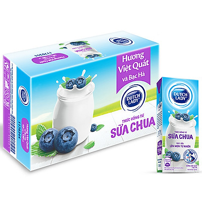 Thùng Sữa Chua Uống Lên Men Tự Nhiên Dutch Lady Hương Việt Quất Và Bạc Hà (48 hộp x 180ml)