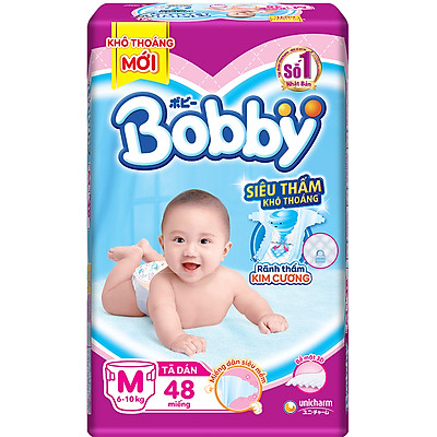 Tã Dán Bobby Siêu Mỏng Thấm Gói Lớn M48 (48 Miếng)