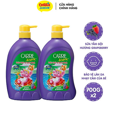 Combo 2 Sữa Tắm Gội cho bé Carrie Junior Hương Grapeberry (700g/chai)