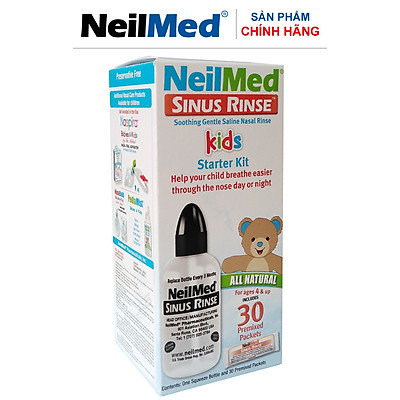 Combo Baby SinusCare: Bộ Rửa, Vệ Sinh Mũi Xoang Trẻ Em NeilMed Sinus Rinse Kids - SX Mỹ(1 Bình + 30 gói muối và 1 Hộp 120 gói muối rửa bổ sung)