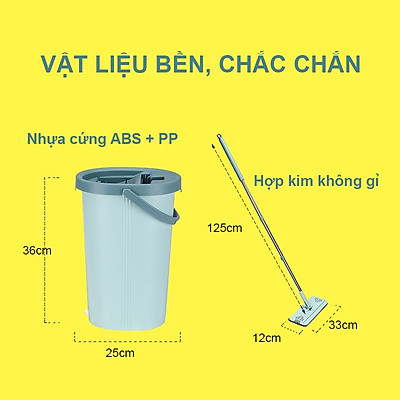 BỘ LAU NHÀ THÔNG MINH TỰ VẮT BLNEC hai ngăn vắt và giặt, xả nước tiện lợi ở đáy thùng, bông lau tĩnh điện MICRO FIBER 33cm có hai đầu móc chắc chắn, nắp thùng dễ tháo rời vệ sinh