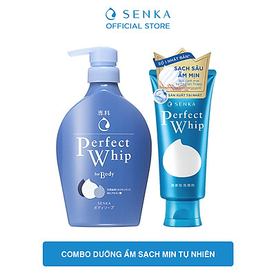 Combo Sữa tắm dưỡng ẩm Senka Perfect Whip 500ml và Sữa rửa mặt sạch ẩm mịn tự nhiên với bọt tơ tằm trắng Perfect Whip 120g