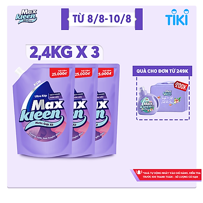 Combo 3 Túi Nước Giặt Xả Maxkleen Hương Nước Hoa Huyền Diệu (2.4kg/túi)