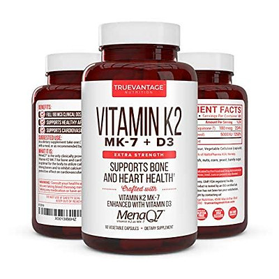 Premium Extra Strength Vitamin K2 180 mcg with D3 5000 IU – Vitamin D3 K2 MK7 Supplement for Healthy Bones, Healthy Heart & Cardiovascular Health- MenaQ7 Vitamin K Complex- 60 Capsules