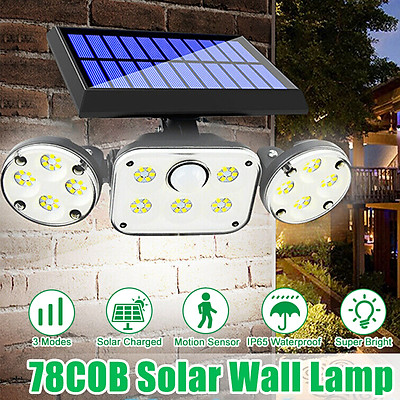 Solar Powered 78 Led Rotatable Wall Light Pir Motion Sensor Waterproof Ip65 3 Heads 3modes Street Lamp For Outdoor Yard Garden Garage Patio Porch Hz Tiki Solar Powered 78 Led Rotatable Wall, Solar Powered Outdoor Lights For Garage
