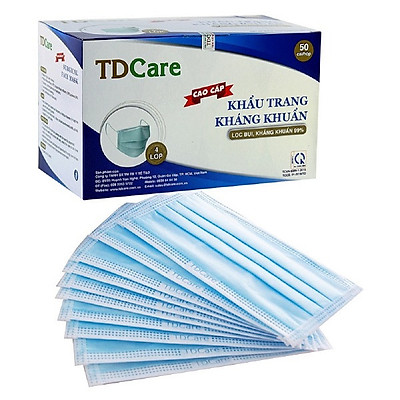 Khẩu Trang Y Tế Kháng Khuẩn Cao Cấp TDCare 4 Lớp- Hộp 50 Cái.