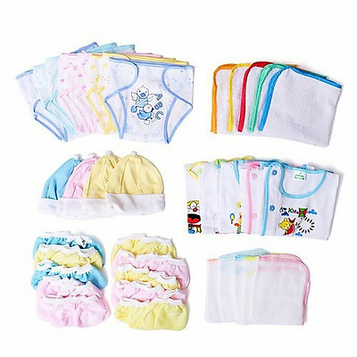 Set 50 Món Đồ Sơ Sinh Cho Bé  (Gồm 10 Tả Dán MINH HOÀNG + 05 áo BOSINI + 05 Khăn sữa 04 Lớp BABY JERRY+ 5 tấm lót PHÚ MỸ HƯNG + 10 cặp bao tay bao chân + 5 nón)