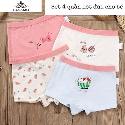 Set 4 chiếc quần chip bé gái, quần lót cho bé gái cotton cao cấp họa tiết Dưa hấu dễ thương hãng LASAMO mã QLB004