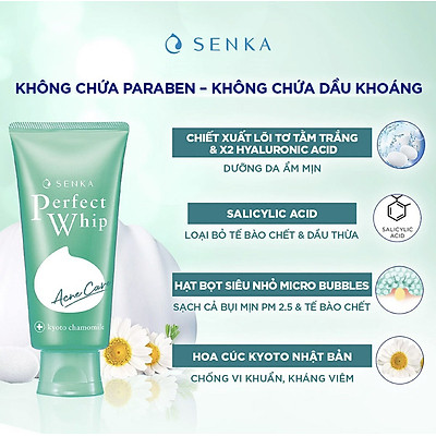 Sữa rửa mặt hỗ trợ trị mụn Senka Perfect Whip Acne Care 100g