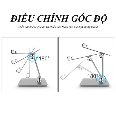 Giá Đỡ Để Bàn Máy Tính Bảng Ipad Điện Thoại (Lớn) Hợp Kim Nhôm Cao Cấp - Điều Chỉnh Góc Độ - Trục Kép- Gấp Lại Tiện Lợi Hàng Chính Hãng