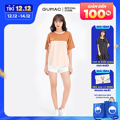 Áo thun nữ in chữ phối đô GUMAC AMB628