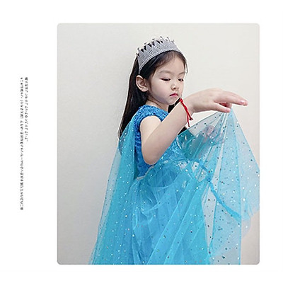 Váy đầm công chúa Elsa, trang phục hóa trang Elsa đính kim tuyến cho bé gái kèm tà dài (Tặng bộ phụ kiện) E149