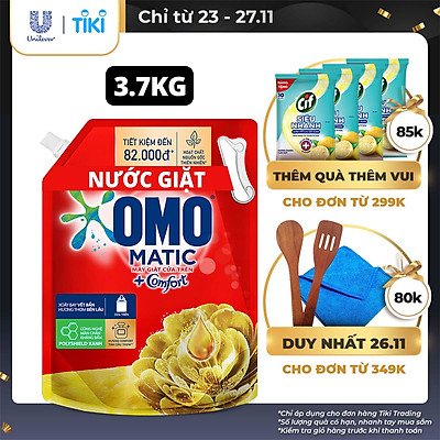 Nước giặt Túi 3.7kg OMO Matic Cho máy giặt cửa trên Hương Comfort Tinh dầu thơm Xoáy bay vết bẩn, hương thơm bền lâu