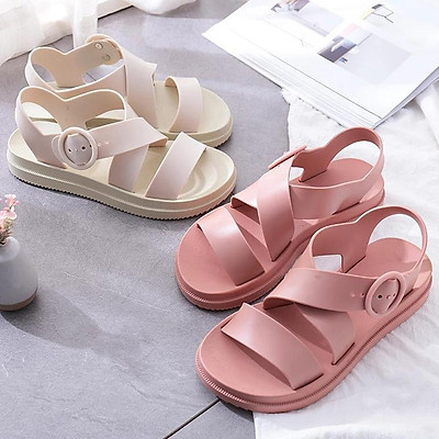  Giày Sandal Nữ Nhựa Dẻo IDEP Đi Mưa Hapu (Đen, Hồng, Kem) - GL008