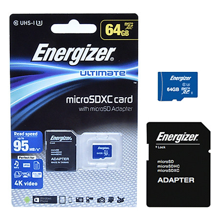 Thẻ Nhớ Micro SDXC Energizer 64GB Class 10 Up To 95mb/s (Kèm Adapter) FMDAAU064A - Hàng Chính Hãng