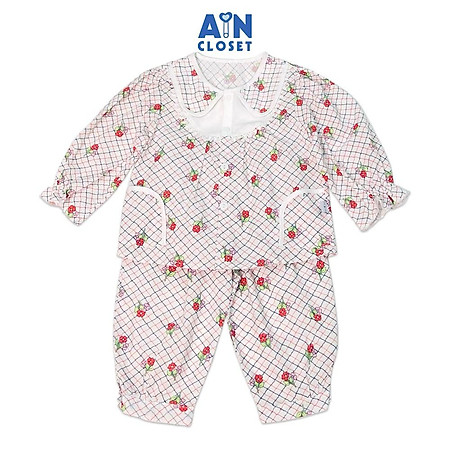 Bộ quần áo dài bé gái họa tiết Hoa caro đỏ cotton - AICDBGMDMQAQ - AIN Closet