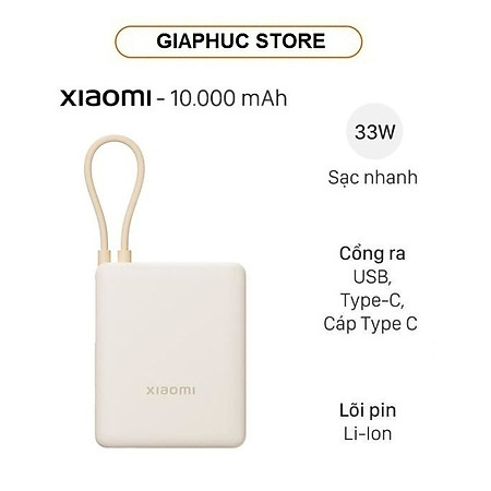 Pin sạc dự phòng Xiaomi 10000mAh 33W PB1033MI kèm Cáp Type C - GiaPhucStore | Hàng Chính Hãng