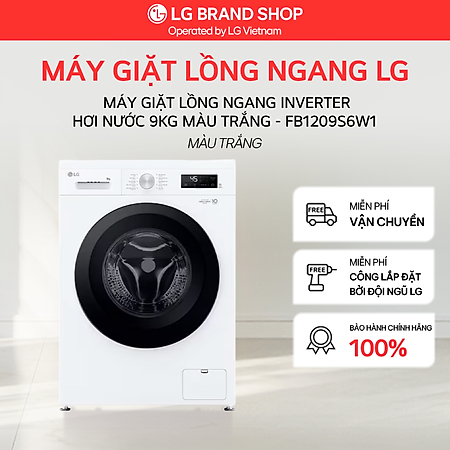Máy giặt lồng ngang Inverter hơi nước 9kg màu trắng FB1209S6W1 - Hàng Chính Hãng