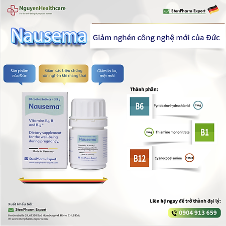 Nausema - Viên chống ốm nghén, mệt mỏi trong thai kì (hộp 30 viên) nhập khẩu từ Đức
