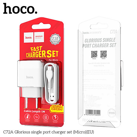 Bộ Dây Và Cóc Sạc Nhanh Hoco C72 2.1A Cổng Micro - Hàng Chính Hãng