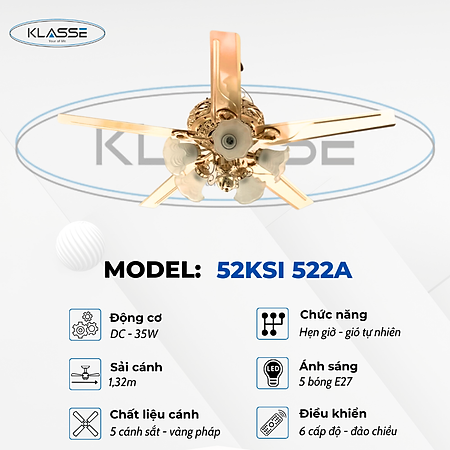 Quạt trần chùm đèn Klasse 52KSI 522A Hàng chính hãng