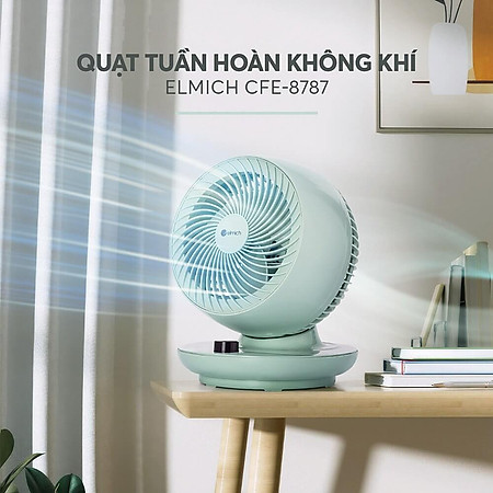 Quạt tuần hoàn không khí Elmich CFE-8787, quạt làm mát diện rộng và làm mới không khí, gọn nhẹ, dễ dàng mang theo mọi nơi - Hàng chính hãng