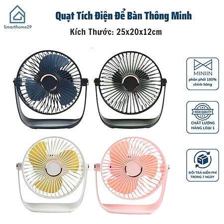Quạt Tích Điện Để Bàn Thông Minh 5 Tốc Độ Gió, Tích Hợp Đèn Ngủ, Siêu Nhẹ, Tiết Kiệm Năng Lượng - HÀNG CHÍNH HÃNG MINIIN