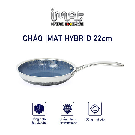 Chảo chiên/ rán iMAT Hybrid Blackcube chống dính Ceramic lòng xanh mới size 22cm