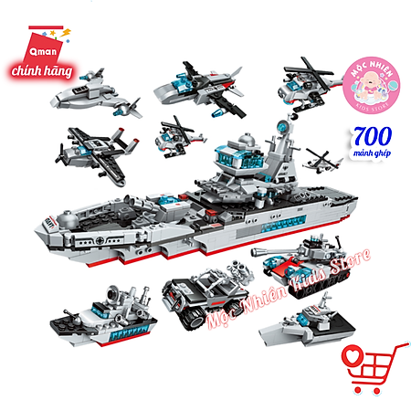 Đồ chơi lắp ráp, xếp hình tàu chiến Qman 1411 cho bé trai - Tàu tuần dương biển (700 mảnh ghép)