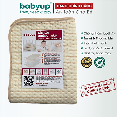 Tấm lót chống thấm cho bé Organic Good Cotton Babyup. Miếng lót chống thấm 4 lớp. Tấm lót thay tả mềm mại, thoáng khí, siêu thấm hút, có thể giặt, an toàn cho bé