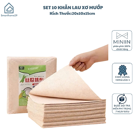 Set 10 Khăn Lau Xơ Mướp Làn Bếp, Bát Đũa Sạch Sẽ, Lau Sạch Vết Bẩn Dầu Mỡ - HÀNG CHÍNH HÃNG MINIIN