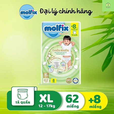 Tã/bỉm quần Molfix Thổ Nhĩ Kỳ size XL62+6 Vaca Baby House