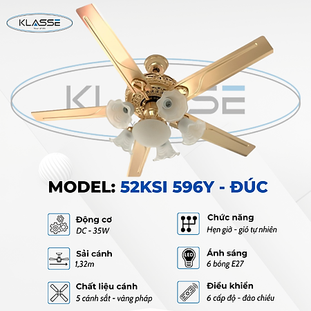 Quạt trần chùm đèn Klasse 52KSI 596Y – Đúc Hàng chính hãng