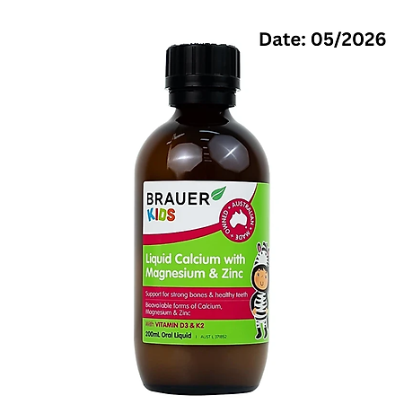 Siro Brauer Kids Liquid Calcium with Magnesium and Zinc nhập khẩu từ ÚC - Bổ sung Vitamin Canxi, Magie và Kẽm cho trẻ từ 1 tuổi (200ml)