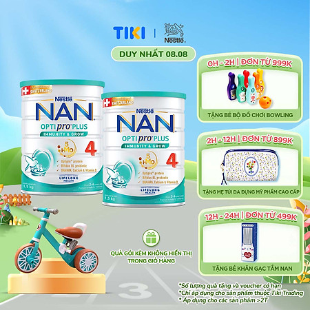 Bộ 2 Lon Sữa bột Nestlé NAN OPTIPRO PLUS 4 1500g/lon với 5HMO Giúp tiêu hóa tốt + Tăng cường đề kháng Tặng Xe Chòi Chân Ngẫu nhiên - Bé 2-6 tuổi