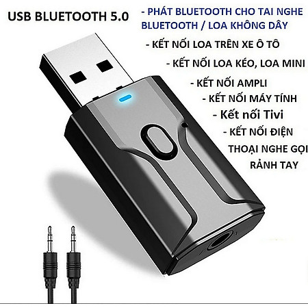 Thiết bị thu phát âm thanh Usb bluetooth 5.0 âm thanh đa chức năng jack cắm 3.5mm cho loa, ô tô tai nghe bluetooth biến loa thường thành loa Bluetooth, Không Dây 4 Trong 1 Cho Âmly Tivi Máy Tính Laptop Kết Nối Điện Thoại Nghe Gọi Rảnh Tay - Hàng Nhập Khẩu