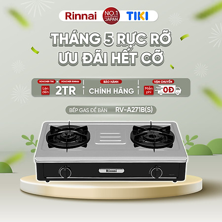 Bếp gas dương Rinnai RV-A271B(S) mặt bếp inox và kiềng bếp men - Hàng chính hãng.