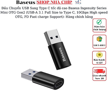 Đầu Chuyển USB Sang Type C tốc độ cao Baseus Ingenuity Series Mini OTG Gen2 (USB-A 3.1 Full Size to Type C, 10Gbps High speed OTG, PD Fast charge Support)- Hàng chính hãng
