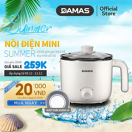 Nồi Lẩu Điện Mini 2 Mức Nhiệt - Ca Nấu Mì Điện Đa Năng DAMAS DK-8012 (1.2 Lít) - Hàng Chính Hãng