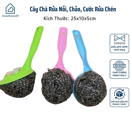 Cây Chà Rửa Nồi Chảo, Cước Rửa Chén Có Cán Cầm, Thiết Kế Thông Minh - HÀNG CHÍNH HÃNG MINIIN